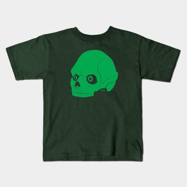 Distressed Emerald Green Skull Logo Kids T-Shirt by RYSHU 